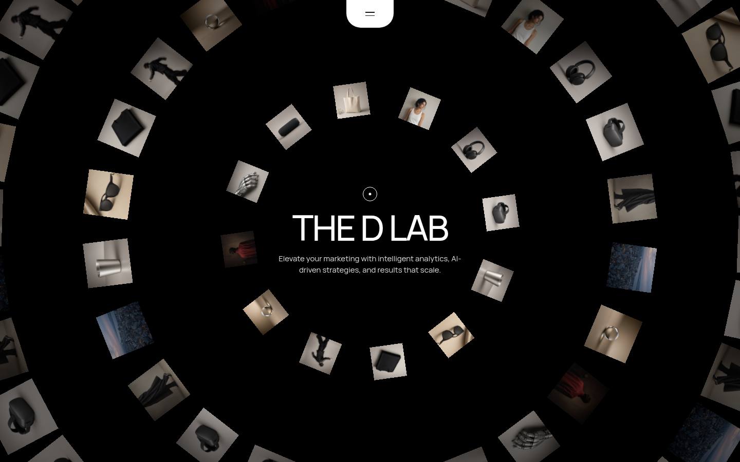 Homepage screenshot of The D Lab – AI Marketing Agency Website with Three.js, designed and built by Munawar Baloch