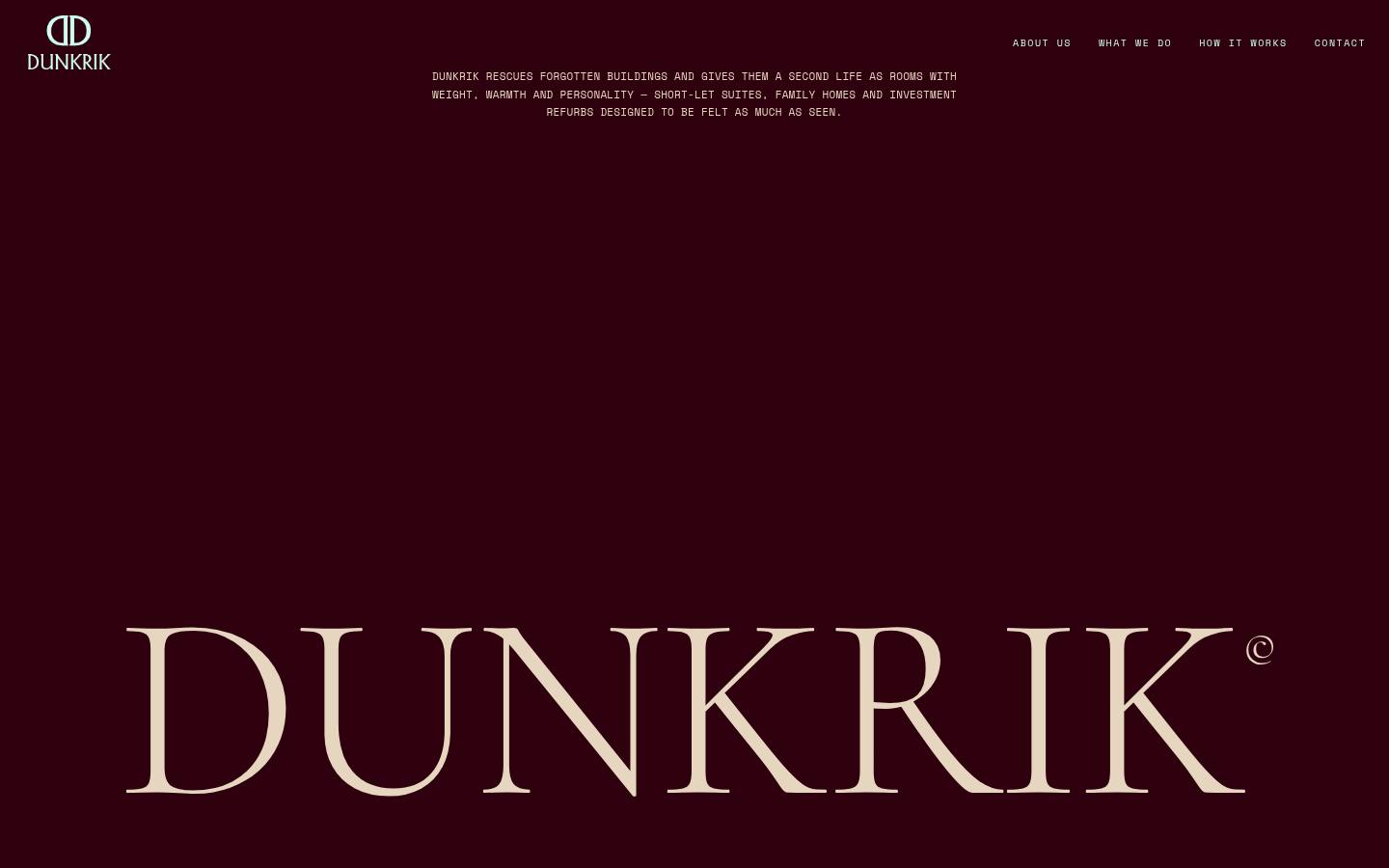 Homepage screenshot of Dunkrik – Moody Interior Design Studio Website, designed and built by Munawar Baloch