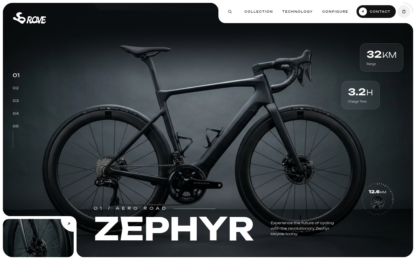 Homepage screenshot of Rove – Premium E-Bike & Road Bike Brand Website, designed and built by Munawar Baloch